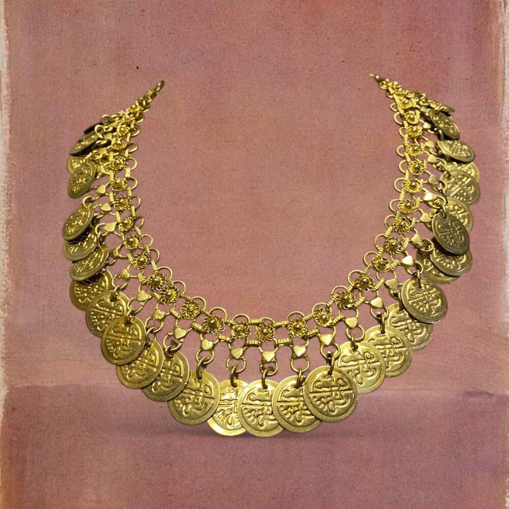 Festival Rave Feminine Renaissance Regency Costume Gold Coin Statement Necklace